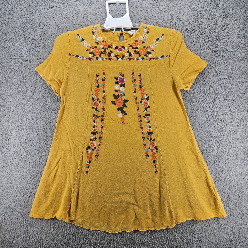 Umgee USA Dress Size Small‎ Floral Embroidered Mini Babydoll Dress Boho Yellow